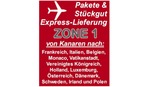 Express delivery from Gran Canaria to "Zone 1" countries